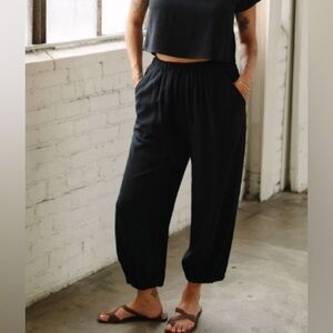 Rachel Pally Tatum Linen Blend Black Elastic Pull On Pants Size Large